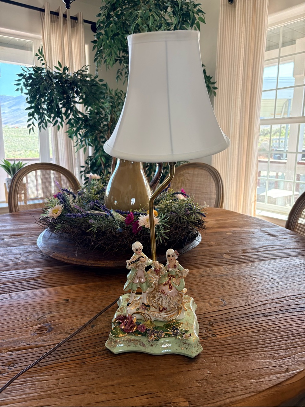 Collector Vintage Style Ceramic Figurine Table Lamp - White Shade, x2 set